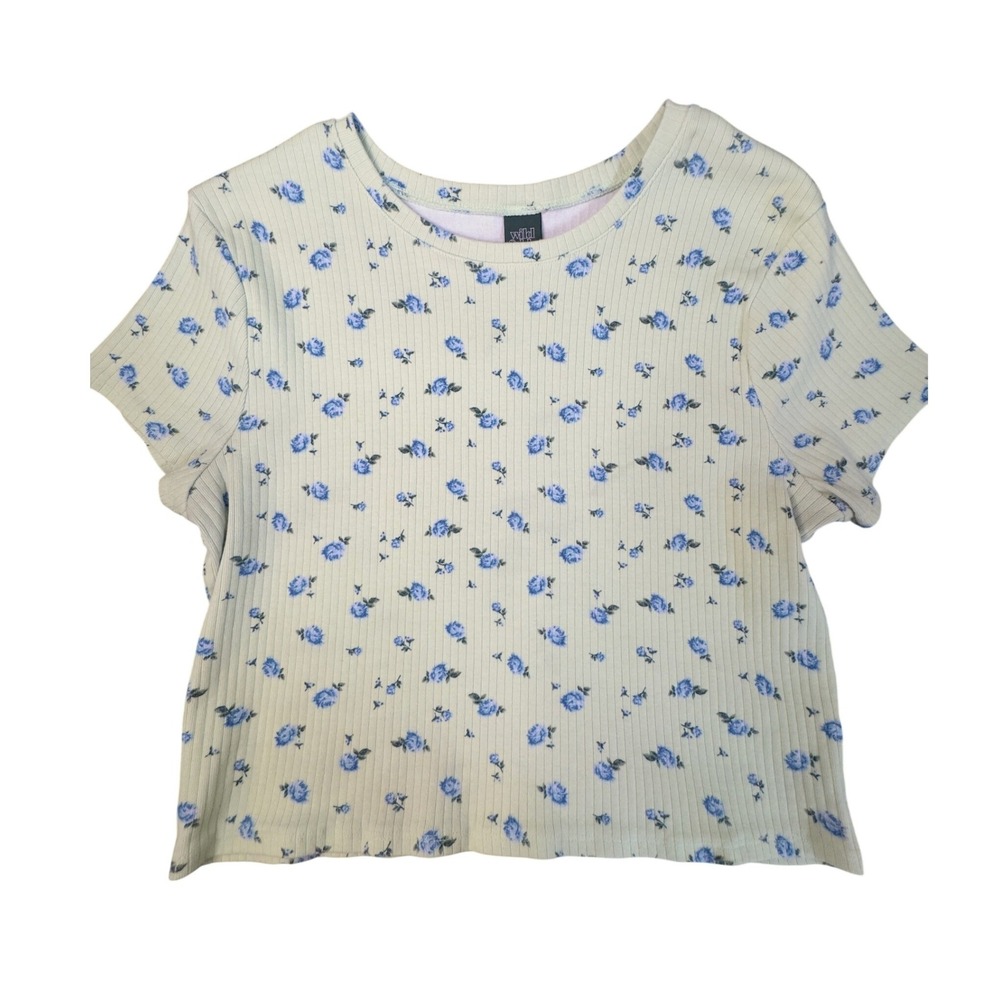 Wild Fable Floral Ribbed Baby Tee XXL Sage Green Blue Short Sleeve Crop Top